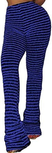 Женски женски наредени нејасни панталони со високи половини црно -бели шарени bellвончиња дното на уличните каузални џемпери