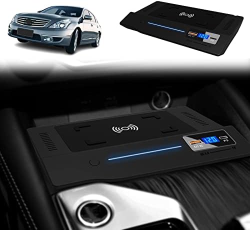 Додатоци за полнач за безжични автомобили HAVK QI QI 15W за Nissan Teana 2019-2022, Port Type C со QC3.0 USB за iPhone 13/12/11/xs/x/8 Samsung S21/S20/S10/S9