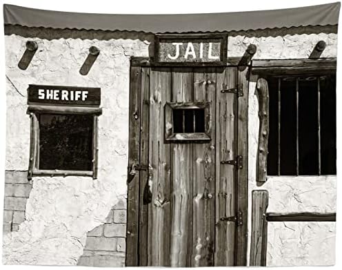 БЕЛЕКО Ткаенина 5х3фт Западен Затвор И Позадина На Канцеларијата На Шерифот Стариот Западен Град На Духови Затвор Шериф Прозорец Полициски