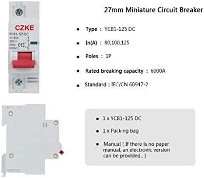 КАВЈУ YCB1-125DC 1P mcb 6000kA Кршење Капацитет 27mm Минатурен Прекинувач 80A/100A/125A