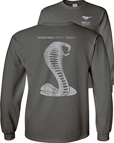 Форд Мустанг 50 години долга ракав за кошула годишнина од сивата силуета на змијата Шелби Кобра змија