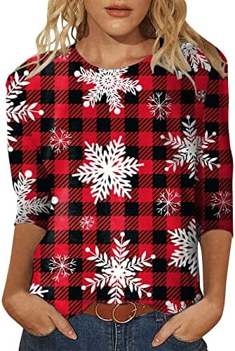 Среќни божиќни кошули за жени тенок вклопуваат смешни долги ракави Санта ирваси Снегун печати Денот на благодарноста Подарок за
