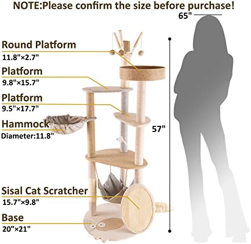 Фини Мачка Дрво За Затворен Мачки, 57 Високи Мулти-Ниво Симпатична Маче Кула Мебел Кондо Со Сисал Гребење Мислења Одбор, Цврст Писе Активност