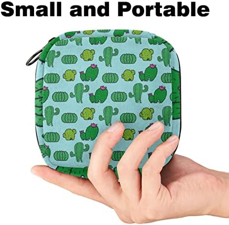 Рачно нацртани зелени растенија Кактус шема санитарна торба за складирање на салфетки менструална торба за подлога преносна менструална