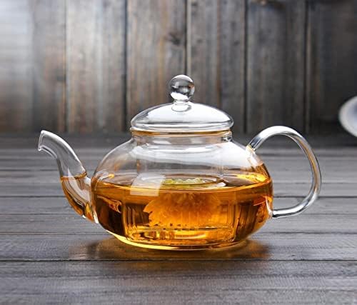 Стакло чајник со одвојлив поцврст чајник, цветни и лабави лисја чајник, сад за чај од 600 мл 600 мл