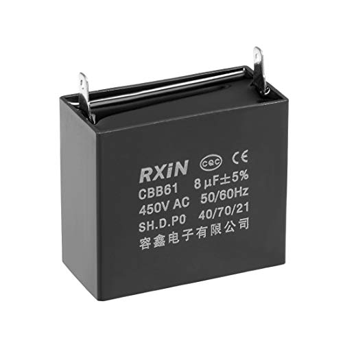 Кондензатор на вентилаторот на таванот UXCELL CBB61 8UF 450V AC единечен вметнат метализирани кондензатори на полипропилен филм 47x23x41mm за