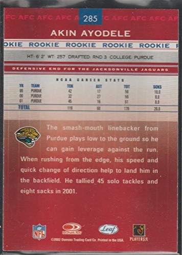 2002 година Донрус R&S Akin Ayodele Jaguars Rookie Football Card 285