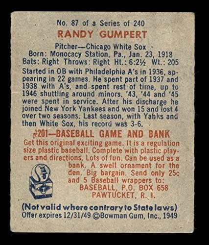 1949 Бауман # 87 Ренди Гумперт Чикаго Вајт Сокс ВГ Вајт Сокс