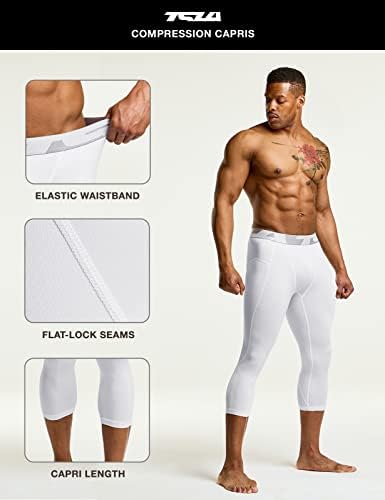 Панталони за компресија на 3/4 за мажи TSLA, тренинзи за тренингот, ладни суви атлетски хеланки на капри, јога салата за теретани