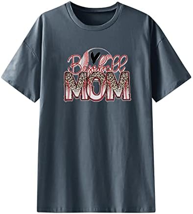 Womenените Бејзбол мајки кошули лето смешно печатено графички преголем туничен врвови со цврста боја лабава удобна блуза маичка
