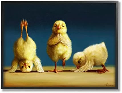 Смешно пилиња за јога пилиња Смешно истегнување позиции на фарма на животни, дизајн на Луција Хефернан црна врамена wallидна уметност,