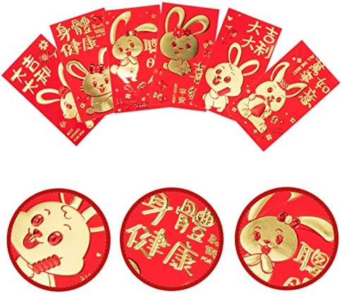 Амосфун Плик Со Пари Кинески Црвен Плик Новогодишен Подарок 30 парчиња Црвени Пликови со 6 Дезени Новогодишен Цртан Филм Црвени Пакети Торби