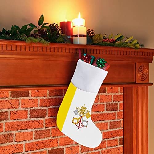 Ватиканско знаме Божиќни чорапи порибување на Божиќни дрво украси за санта виси украси за одмори од камин 16,5 “
