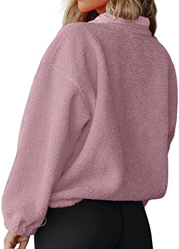 Halенски полу -привремено руно пулвер пулвер обичен нејасен шерпа џемпер со џебови трендовски кошули со долг ракав