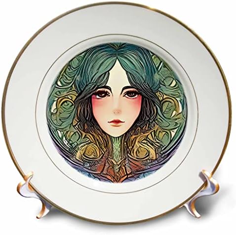 3drose Art Nouveau Woman. Деликатна самовила божица на шумски и теренски растенија - плочи