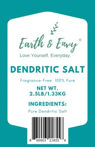 Земја и завист Дендритична сол 2,5lb - Премиум фино жито - чистење сол, ексфолијанци, млечна бања, соли за чистење бања и повеќе