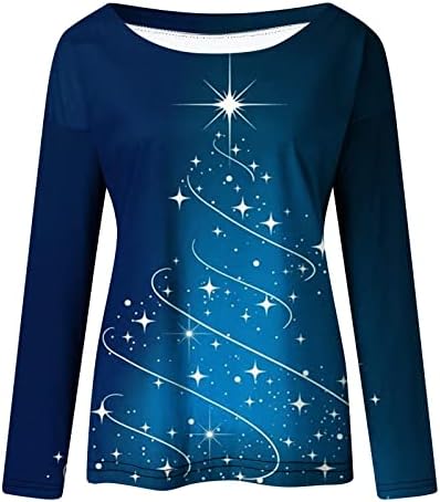 Падот на врвовите за жените 2022 Трендовски лажички врат со долг ракав кошули ретро опуштени долги Божиќни џемпери за жени