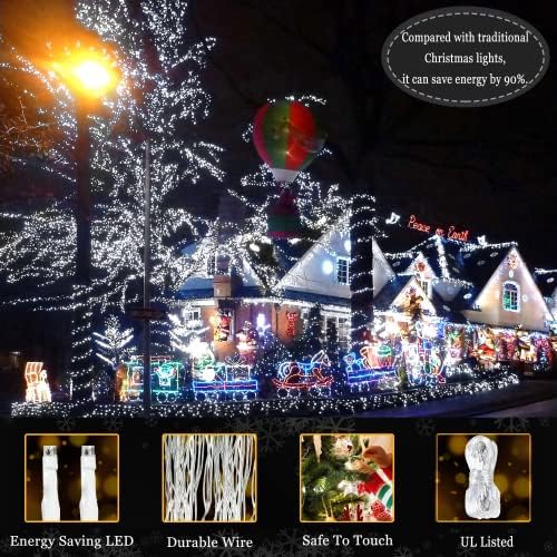 KnoНадворешно Божиќни светла 300 LED 99FT жици светла 8 режими и меморија за самовила, лесен приклучок во водоотпорни LED жици светла за Божиќни дворови свадбени забави Дек