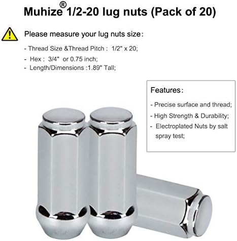 Muhize 1/2x20 lug ореви - 20 парчиња надграден комплет за орев на хромирани тркала, 1,89inch високиот испакнатост на орев 1/2inch -20 3/инчен
