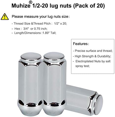 Muhize 1/2x20 lug ореви - 20 парчиња надграден комплет за орев на хромирани тркала, 1,89inch високиот испакнатост на орев 1/2inch -20 3/инчен хексадецимален затворен крај, компатибил?