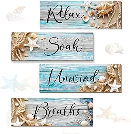 4 парчиња океански плажа бања wallидни декори- дрво опуштете се натопени однесен дишење wallидна уметност- бања што виси крајбрежната школка