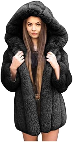Нархбг факс -мекички дуксери за жени моден зимски палто со фаукс крзно аспиратор задебелен топло случајно плус големина на отворено