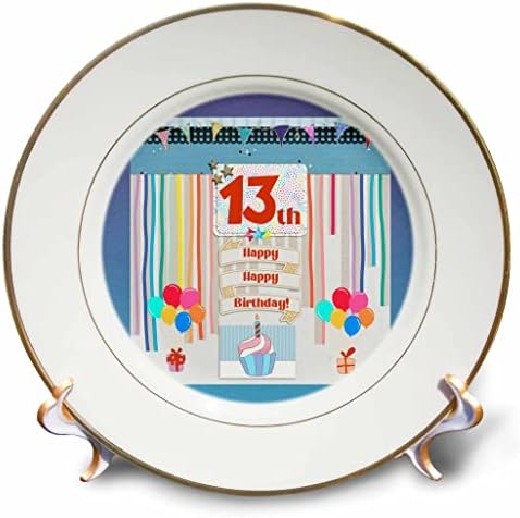 3drose Слика на 13 -та роденденска ознака, кекс, свеќа, балони, подарок, стрими - плочи