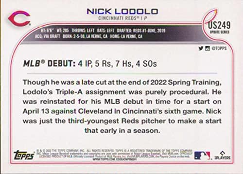 2022 Ажурирање на Топпс US249 Ник Лодоло РЦ Дебитант Синсинати црвени MLB картички за тргување со бејзбол