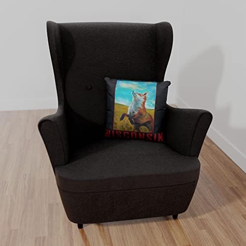Висконсин лисица на платно, фрли перница за кауч или софа дома и канцеларија од нафта сликарство од уметникот Кари Лер 18 x 18.