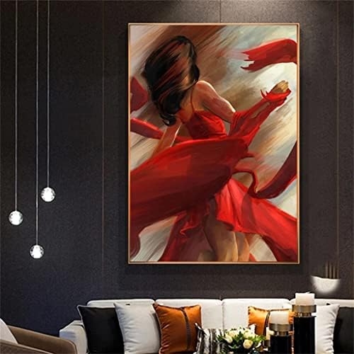 ZSEDP рачно изработено црвено здолниште жена уметност платно масло за сликање дневна соба декорација на голема слика