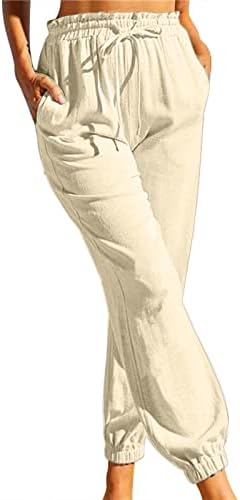 Памучни Ленени Панталони За Жени, Облечени Секојдневни Широки Ногавици Со Широка Нога Капри Летни Трендовски Џогер Панталони За Жени