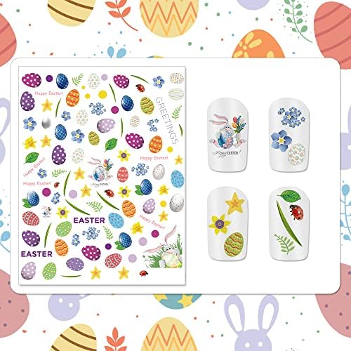 Silpecwee 8 листови Велигденски јајца зајаче крин налепници за нокти за жени Девојче девојче нокти налепници за уметност 3Д празнични нокти дизајни самостојно лепење н?