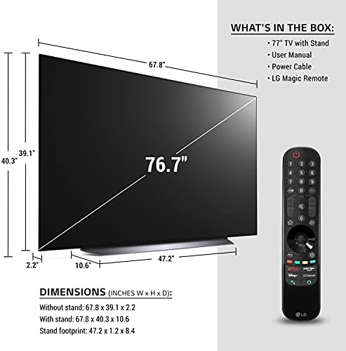 LG OLED C1 Series 77 Alexa Вграден 4K Smart TV, стапка на освежување од 120Hz, AI-Power, Dolby Vision IQ и Dolby Atmos, Wisa Ready, режим на игри