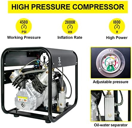 Tuxing 4500PSI PCP компресор за воздух, компресор со висок притисок со висок цилиндер, прилагодлив притисок, полнење на пиштоли