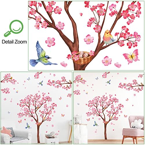 Креативни Розови Цветови Ѕидни Налепници Гранки Од Дрво Од Праска Ѕидни Налепници Самостојна Цреша Слива Цветни Кафени Дрвја Пеперутка