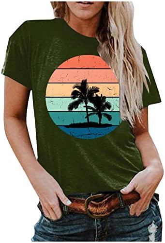 Хавајски Одмор Маица За Жени Сонце Плажа Графички Кошули Лето Повик Краток Ракав Блузи Екипажот