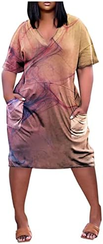 Женски летни фустани гроздобер v врат плус големина џебови raglan фустани преголеми кратки ракави опуштено фустан со туника