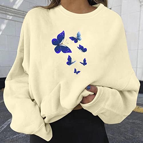 Преголеми џемпери на жените гроздобер печатена пеперутка печати пулвер врвови тинејџерски девојки паѓаат y2k кошули капка рамо блузи