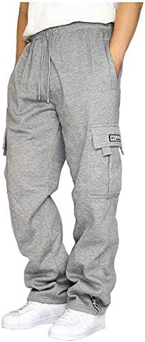Машки џогерни панталони Атлетски памучни постелнини панталони за лабави панталони со плажа со џебови A08