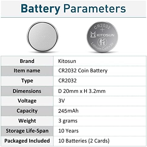 КИТОСУН ЦР2032 Батерии 3В Литиумска Ќелија-10 парчиња 3 Волти ЦР 2032 Копче За Монети Замена На Литиумска Батерија За Apple Airtag Автомобил