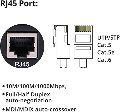 [2-Pack] Конвертор на медиуми со единечен режим Gigabit Fiber, SMF Fiber во Ethernet, 10/1 100/1000Mbps RJ45 порта до Duplex SC Slot, со 5-пакувања бела мачка.7 RJ45 заштитен кабел за етернет.