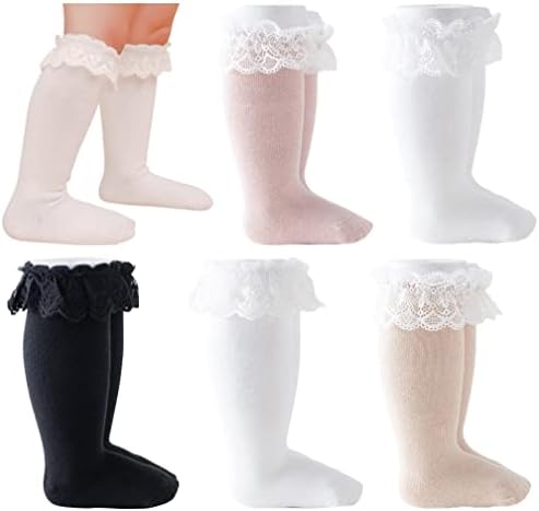 Новородени чорапи за бебешки девојки и чипка цвет новороденче на колена високи чорапи