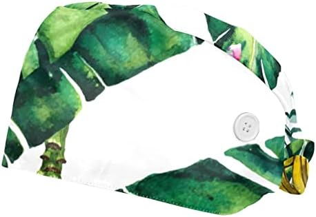 2 парчиња работни капачиња со копче од тиква вратоврска грб буфран капи за дишење на косата, бел тропски лист