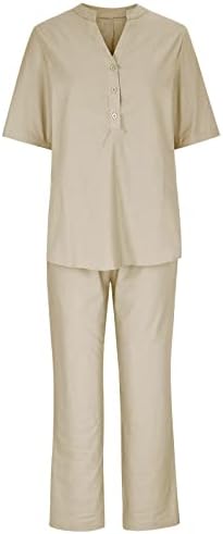 Shengxiny женски фустани облеки со две парчиња v кошули со копчиња со копчиња со широки панталони за нозе со џеб, летна патување обична облека