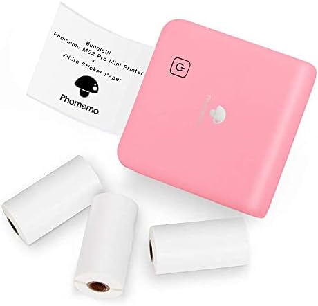 Phomemo M02 Pro Price Printer- Mini Bluetooth Термички печатач со 3 ролни бела налепница, компатибилен со iOS + Android за помош за учење, белешки за студии, весник, забава, работа, розова