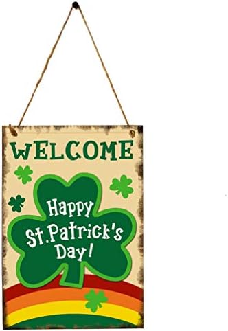 Amosfun 2 парчиња шамарок добредојде на знак Детелина за висина на табла Среќен ден Патрикс Денот на виси wallид декор Дрвена плакета со зелена детелина за ирски украси з