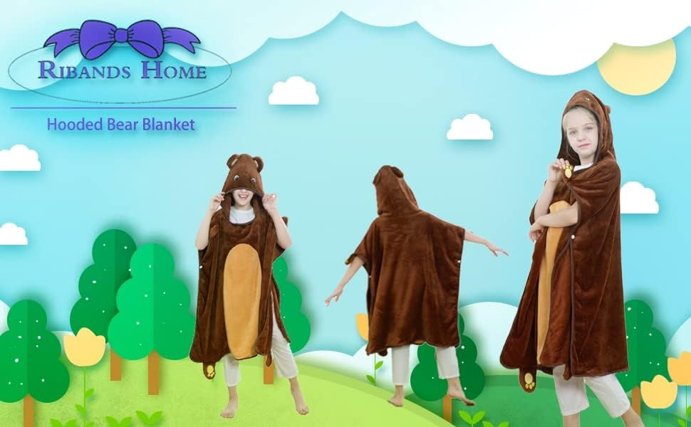 Ribands Home Home Wearte Bellet Mood Cuddle Cozy Wear 2022 ново ослободено, носено ќебе со шепи за деца тинејџери, животно печатено качулка, мека