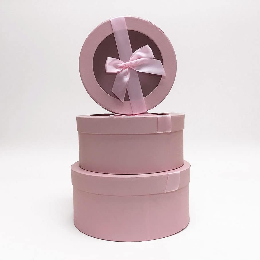 Калкасл Занает Розова Тркалезна Цилиндар Кутија За Подароци Со Проѕирен Капак и Свилена Розова Лента