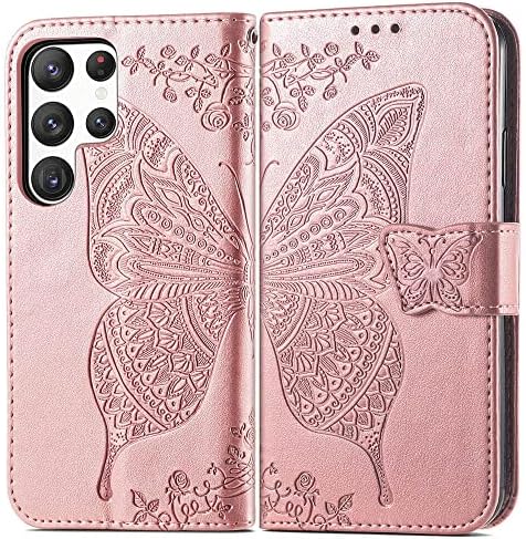 Дизајниран За Samsung Galaxy S23 Ултра Случај Паричник, Жените Флип Фолио Покритие Со Сопствениците На Кредитни Картички Пеперутка Врежана