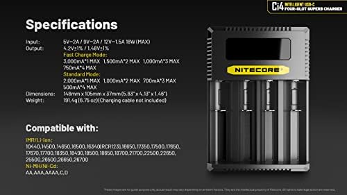 Nitecore CI4 Четири Универзален полнач за батерии Поддршка 16340 14500 18650 21700 Литиум јон АА Ааа НИ-МХ НИ-ЦД, USB-C QC PD со организатор
